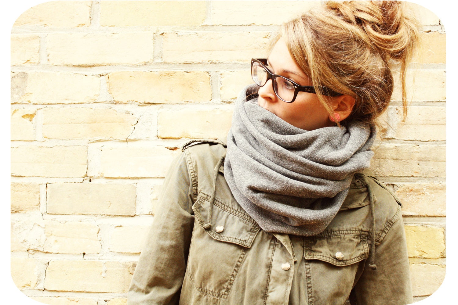Chunky Circle Scarf - Grey Sweatshirt.  Eternity Scarf, Infinity Scarf, Loop Scarf, Winter Scarf, Tube Scarf, Fall Scarf, Hipster