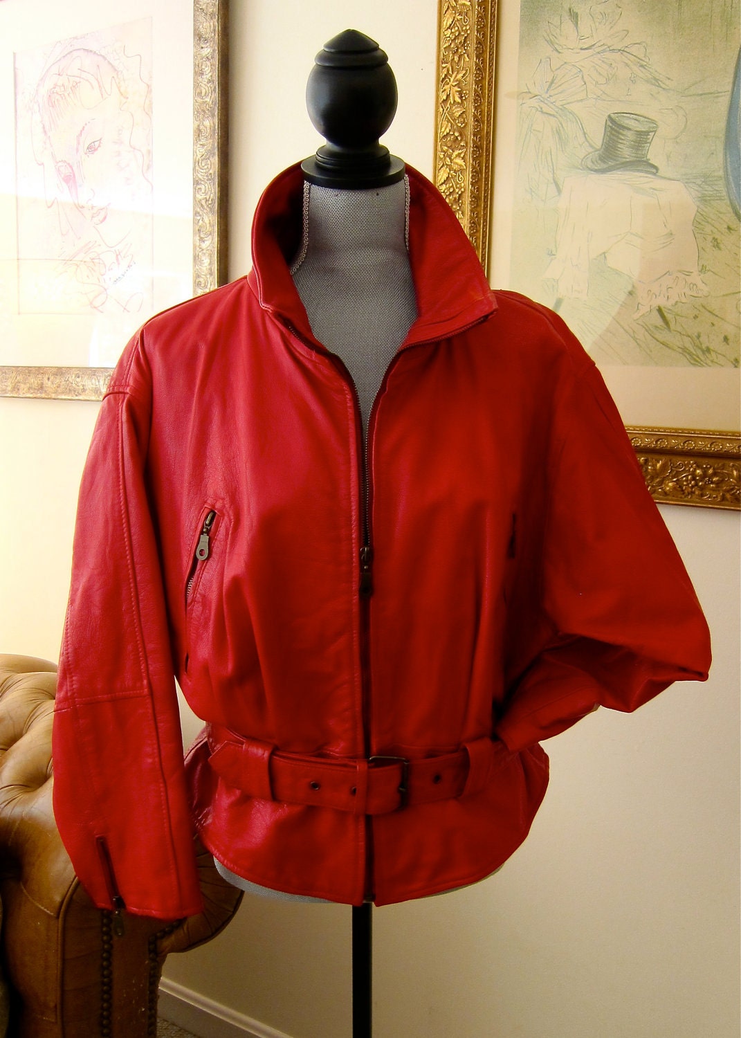 1980s Avanti Motorcycle Jacket Red Hot Sexy Sizzling Leather Womens Biker Babe Hardware Belted Exudes Attitude
