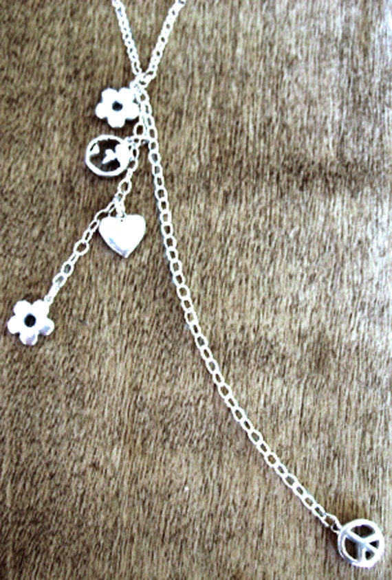 PeaceLoveEarth Recycled Sterling Silver Hanging Charms Necklace w/ Peace Wax Sealed Box Recycled Box & Organic Cotton Pouch