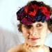 Red Rose Headpiece with Birdcage Veil