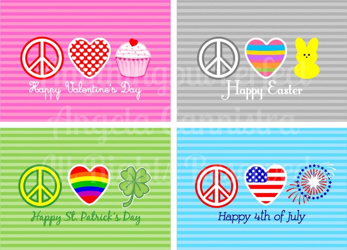 Holiday Peace and Love Digital Art Series, DIY Printable, Eight 5x7 prints