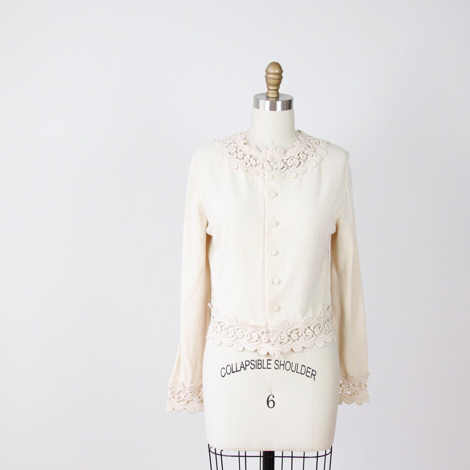 Cream Cardigan Lace Trim Sweater