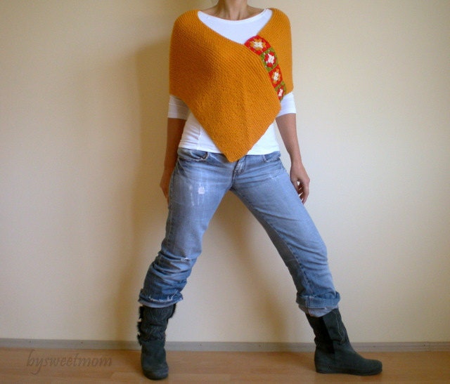 Mustard Yellow Poncho Shawl Wrap Capelet Spring Fashion