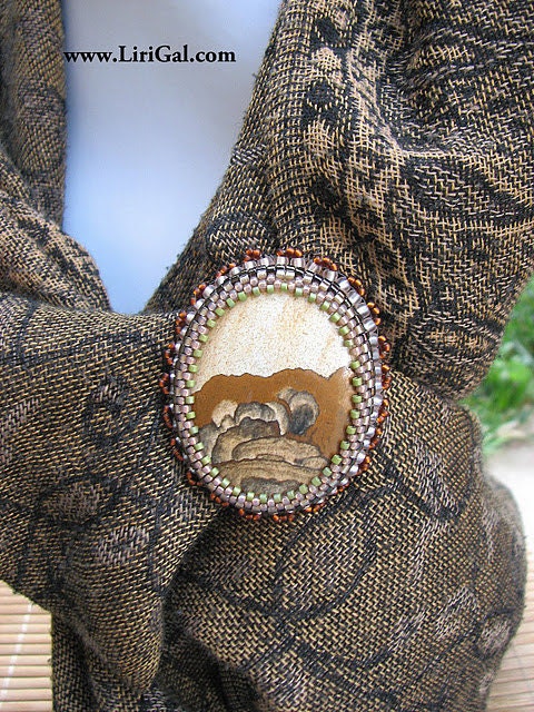 Jasper  bead embroidered brooch