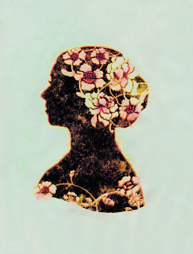 Silhouette Print - Art Giclee - Shabby Chic Wall Decor