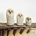 Modern Minimalist Stoneware Snowy Owl Trio Sculptures, Set of Three