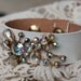 White Leather Cuff Bracelet Vintage Pearl Rhinestone Gold Ivory