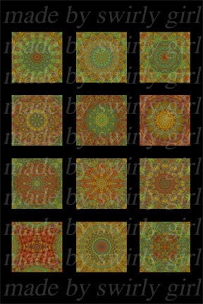 Ancient Hues Kaleidocsope Scrabble Tile Sized Digital Collage 4x6 inch Download Sheet