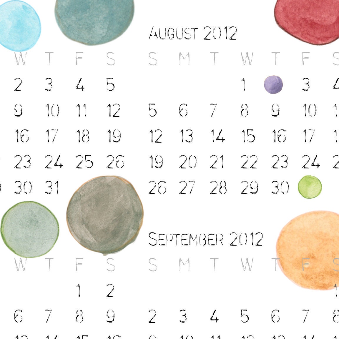 Wall CALENDAR 2012 Bubbles one page all days of the year - archival art print - 12 months