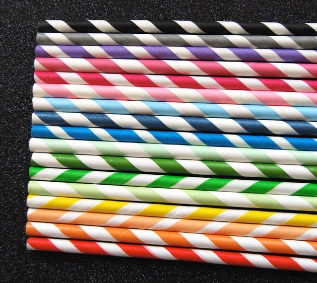 50 Assorted Striped Paper Straws and PDF Printable Party Flags