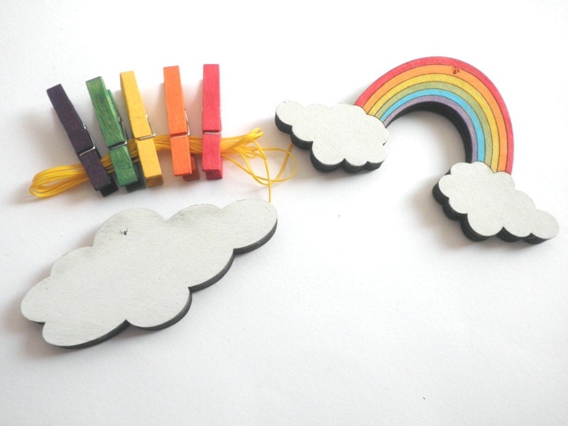 Children's  Artwork display hanger- Rainbow and a cloud- - kids wall art, girls wall art - rainbow colors, baby shower decoration