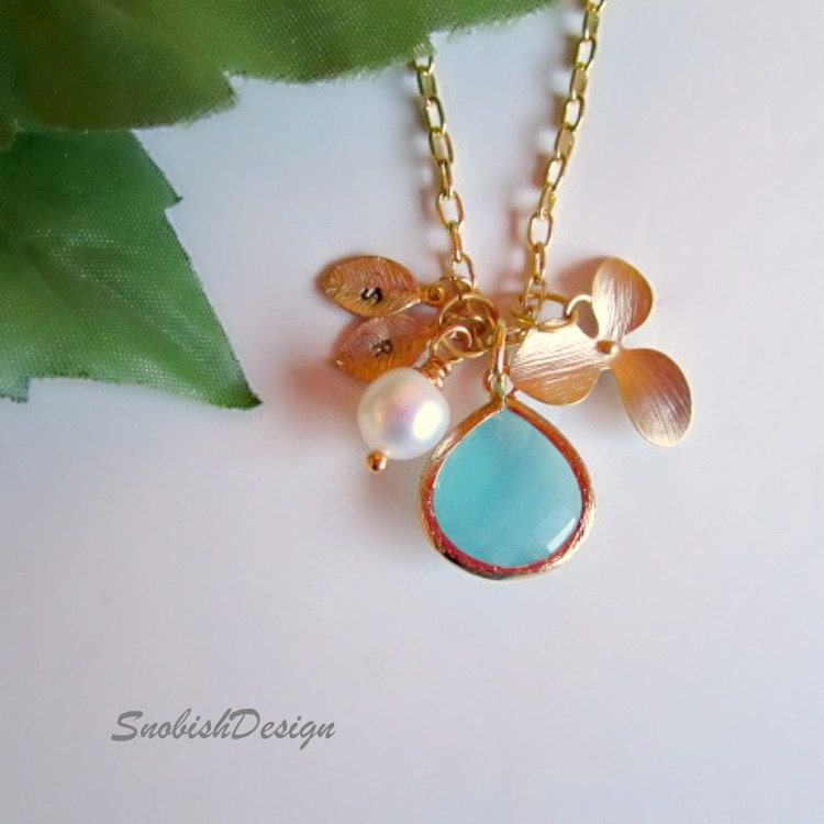 Personalized Jewelry Initial Necklace Aquamarine by SnobishDesign Personalized Jewelry Initial Necklace Aquamarine by SnobishDesign