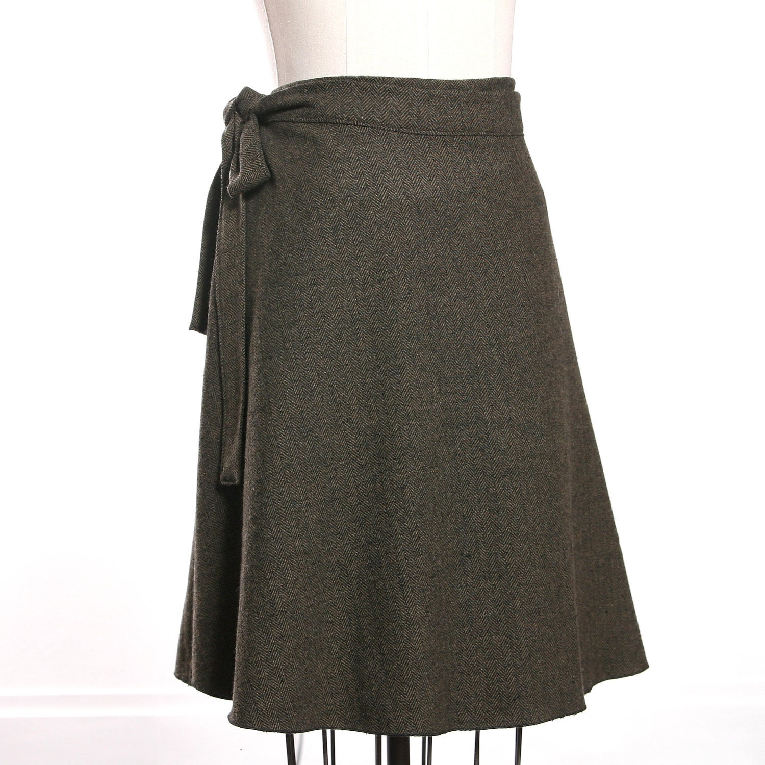 Olive and Black Herringbone Wrap Skirt