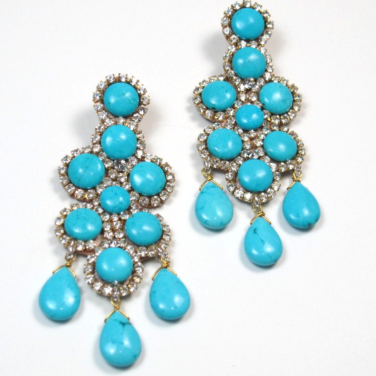 Statement Earrings Turquoise and crystal embellished statement Chandelier Earrings Statement jewelry by Ezzaexclusive