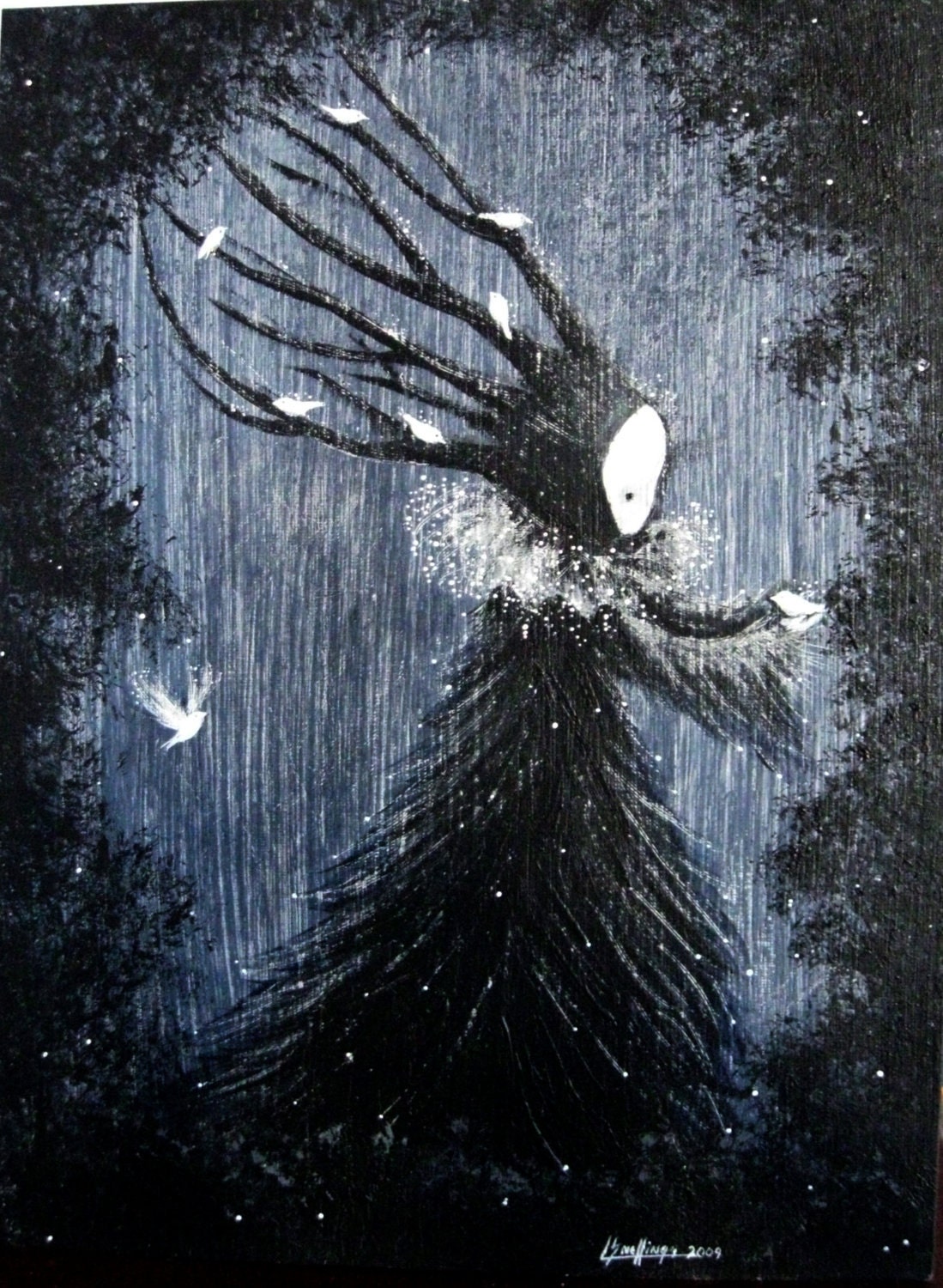 Dark Gaia with Birds Giclee -In The Shadow- Lisa Snellings