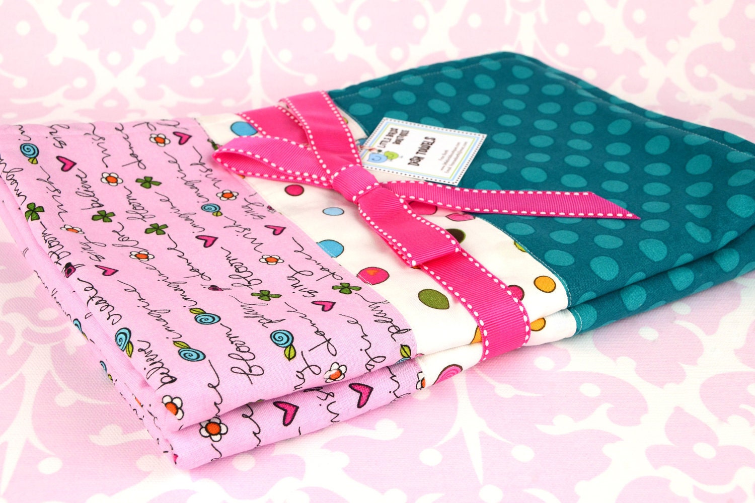 Kitchen Dish Tea Towels- Set of Two in Wish Love Sing Play Dance Bloom Imagine Create Believe