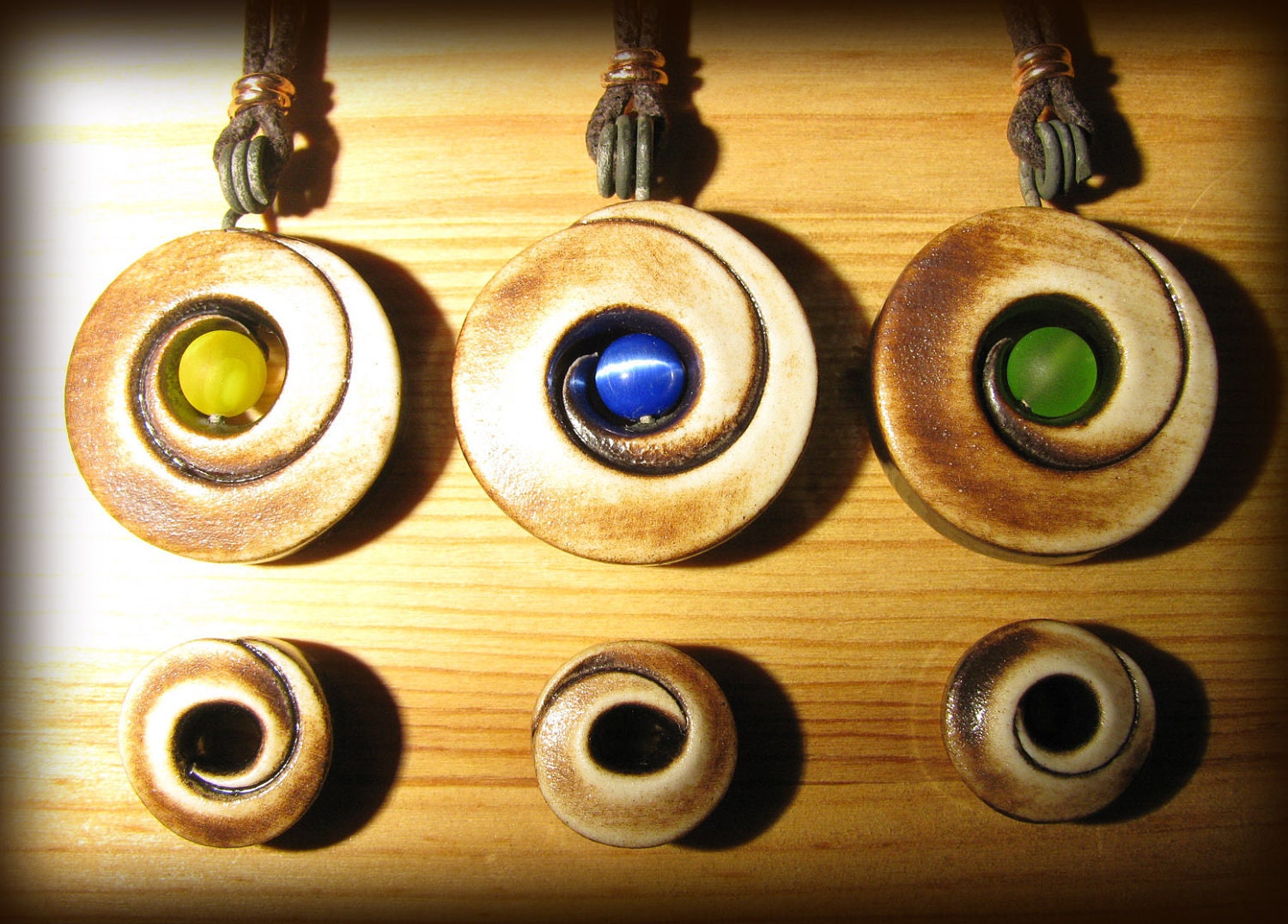 3 Color Spirals with Names.  Customized, Personalized Necklaces for a Family