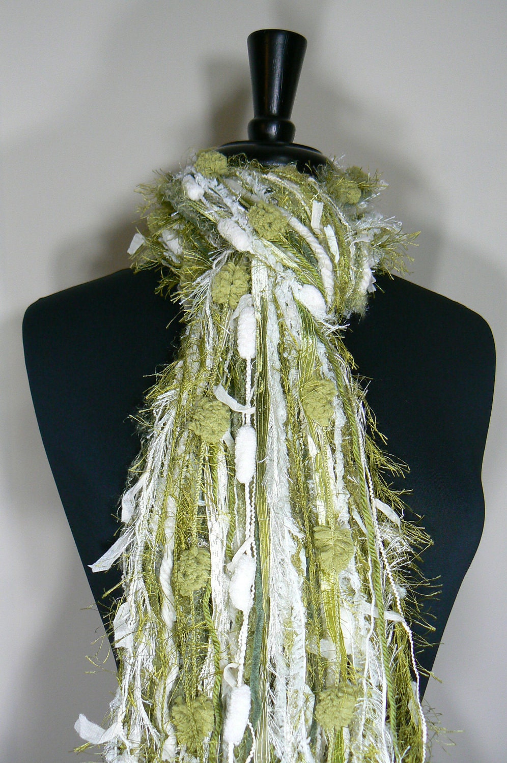 All Fringe Scarves Womens Scarf - Mossy Fields - Shades of Moss, Olive, Forest Greens, Ivory and Cream