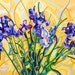 Irises Fine Art Print Purple and Blue Flowers on Yellow