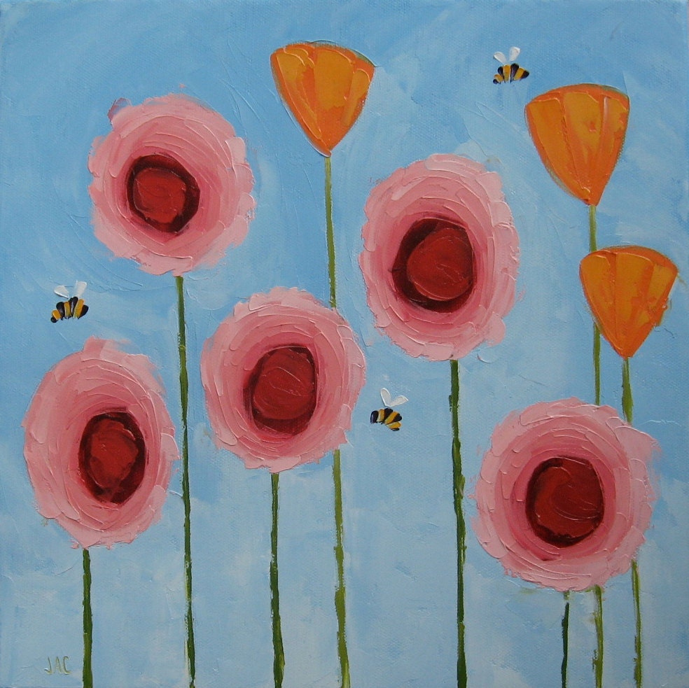 Flowers and Bees, Please. Original Oil Painting.