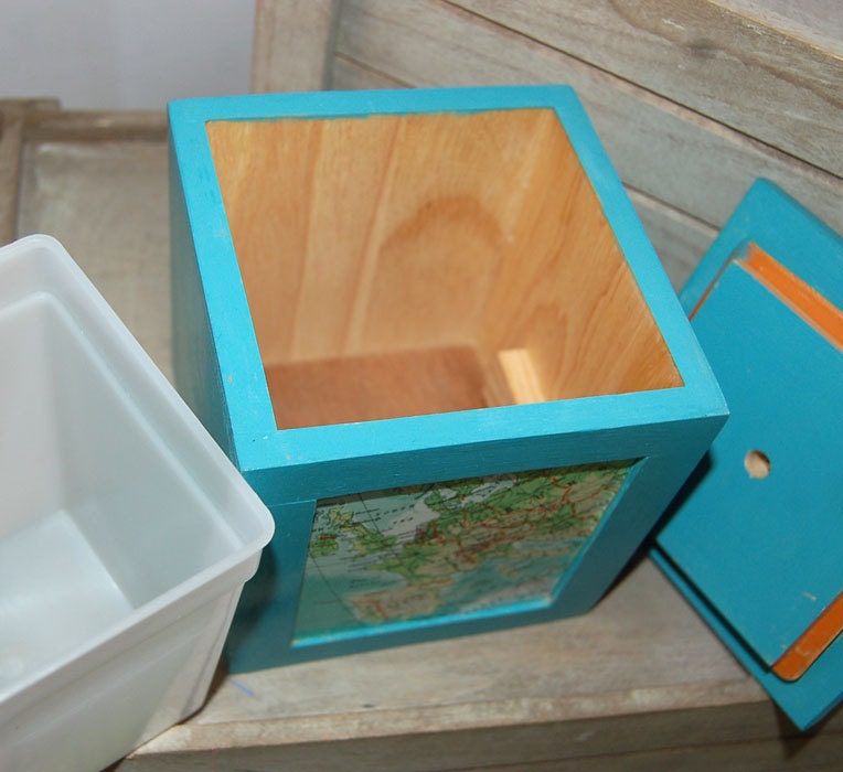 Upcycled Map Box Turquoise Storage Shabby Chic Europe