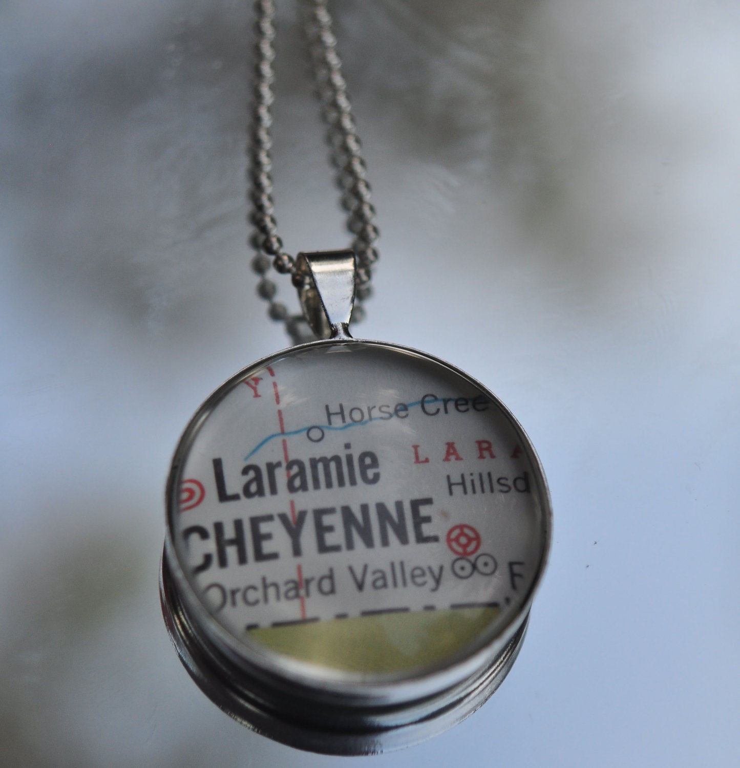 CHEYENNE WYOMING  Vintage World Traveler Atlas Pendant Necklace