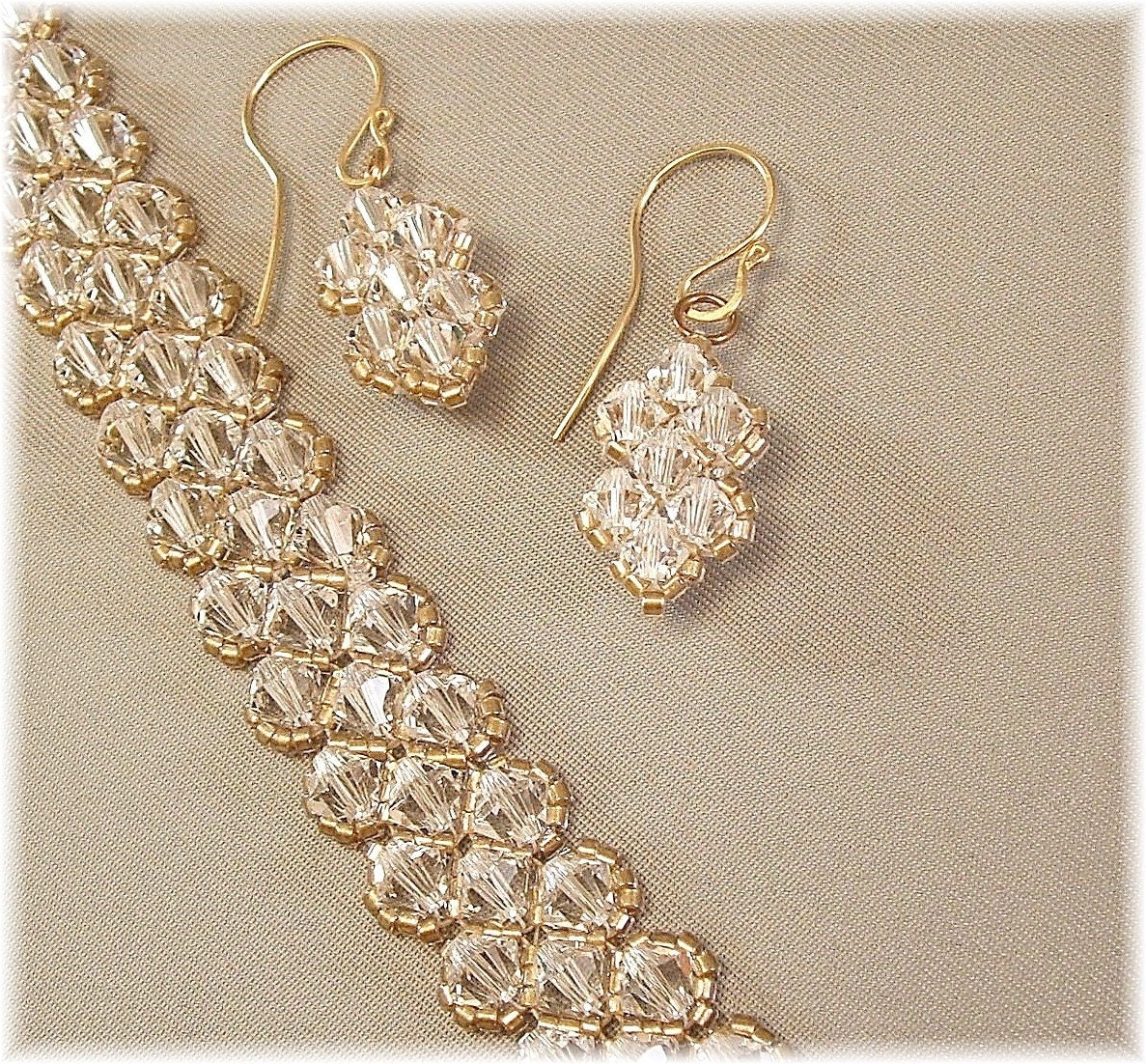 Clear Crystal Wedding Tennis Bracelet and Earring Set by Handwired