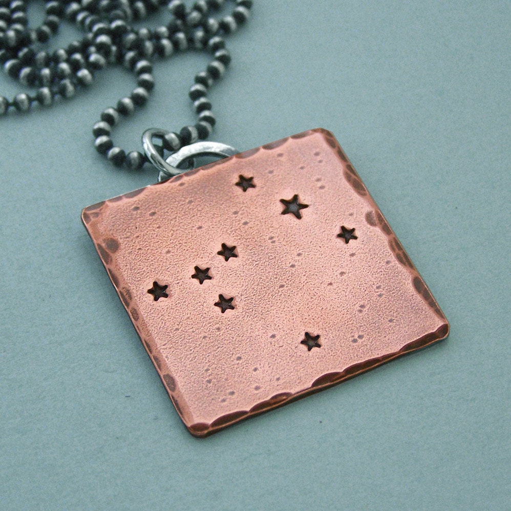 Constellation Necklace - Canis Major - Hand Stamped Copper and Sterling Silver