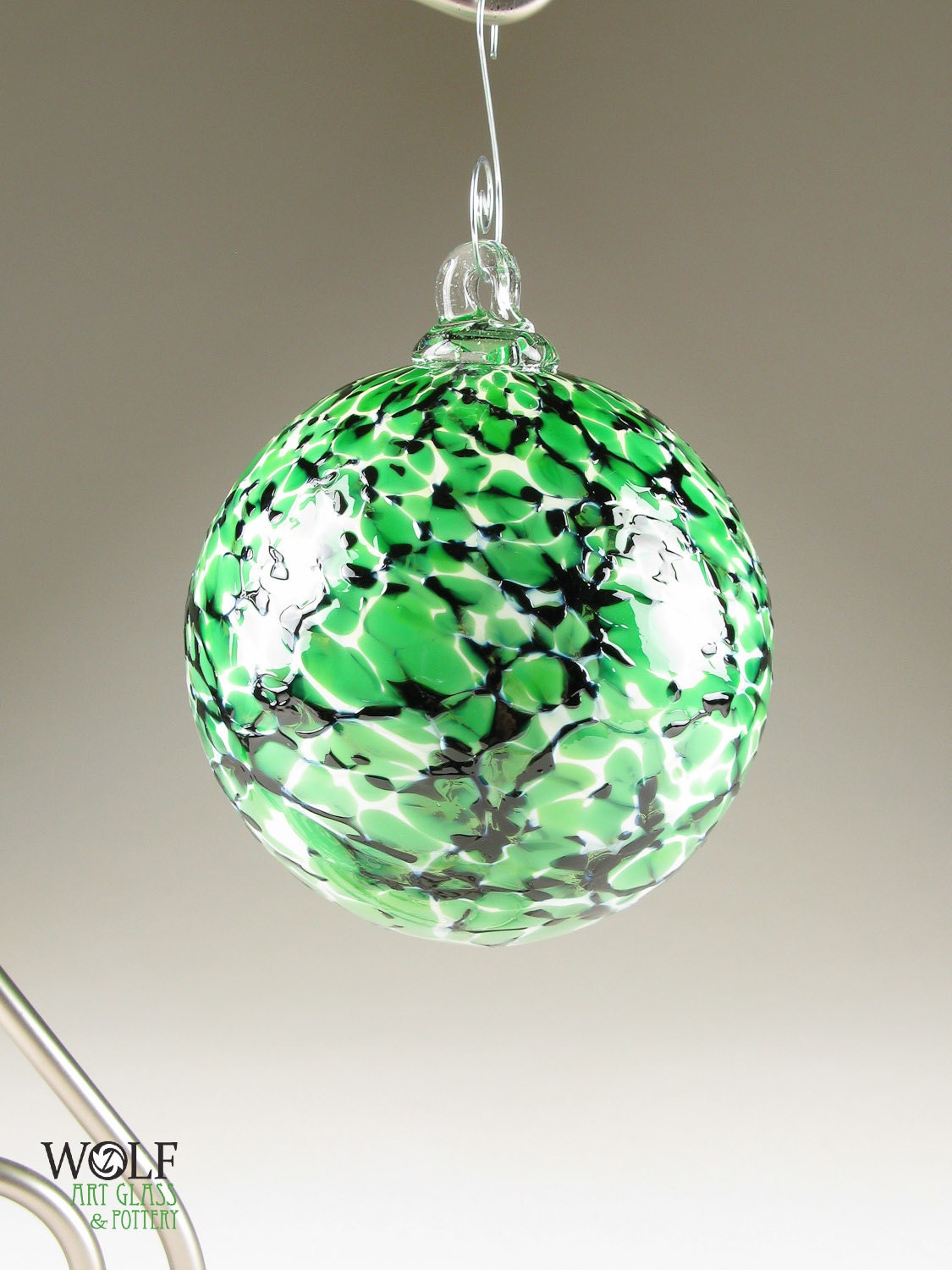 Blown Glass Christmas Tree Ornament Ball Suncatcher Emerald Green White and Black Granite Blown Glass Christmas Tree Ornament Ball Suncatcher Emerald Green White and Black Granite
