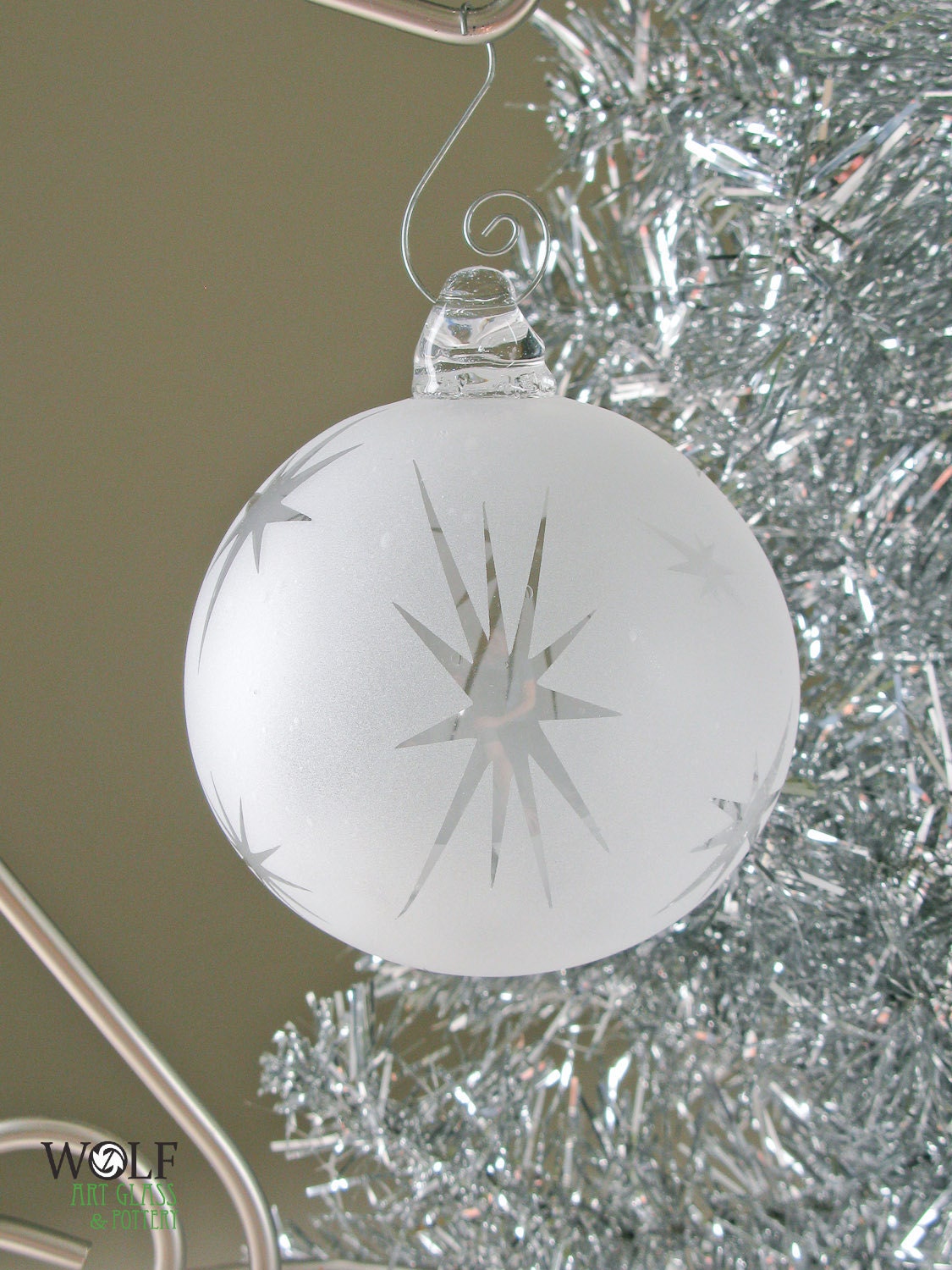Blown Glass Christmas Tree Ornament Signature Series Clear Retro Atomic Stars Etch Blown Glass Christmas Tree Ornament Signature Series Clear Retro Atomic Stars Etch