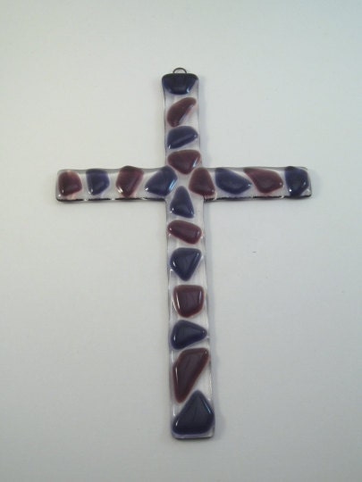 Fused Glass Wall Cross - Purple Plum