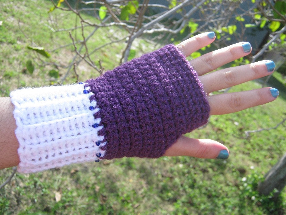 SALE Grape Soda Fingerless Crochet Texting Gloves by PinkFrog4U from etsy.com