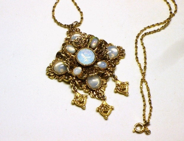 Reserved for Sylvia Czech Glass Pendant w Seed Pearls