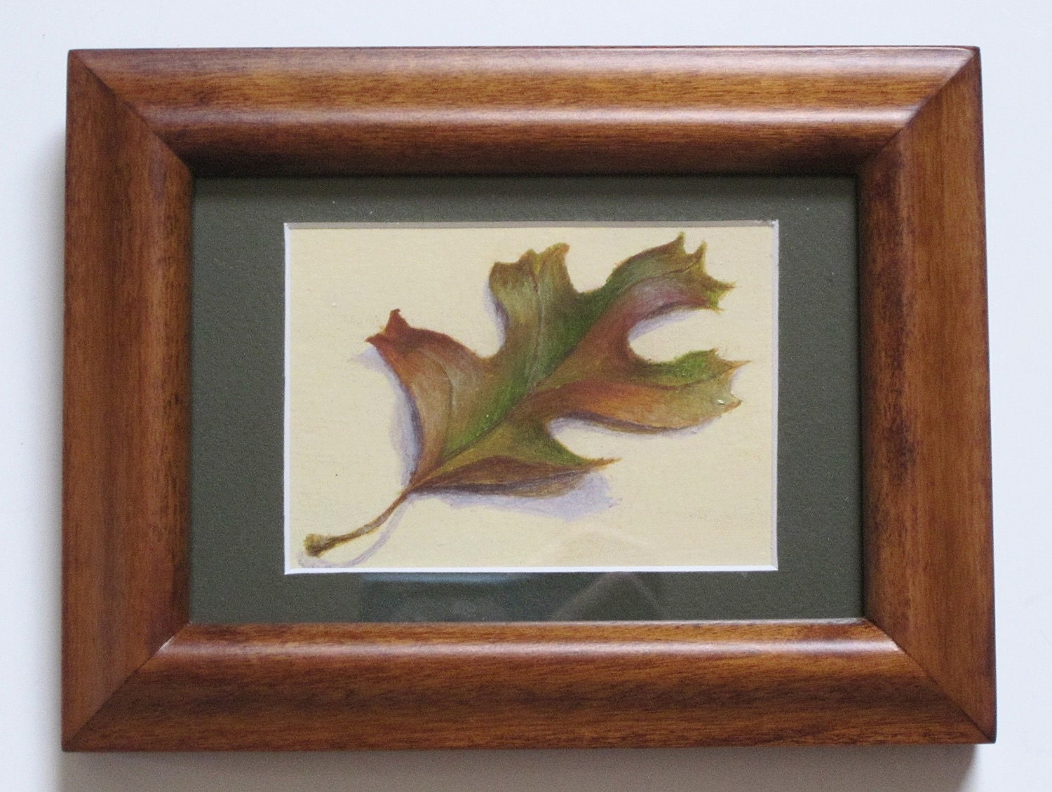 Framed Leaf Painting ACEO Original Art Home Decor Small Painting with Frame