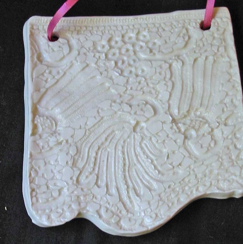 Delicate Cream PORCELAIN LACE CUFF Wall Hanger Ornament, Handmade from Antique Edwardian Lace