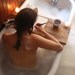 Reclaimed Wood Tub Caddy: Oak, cozy spring/summer bath.