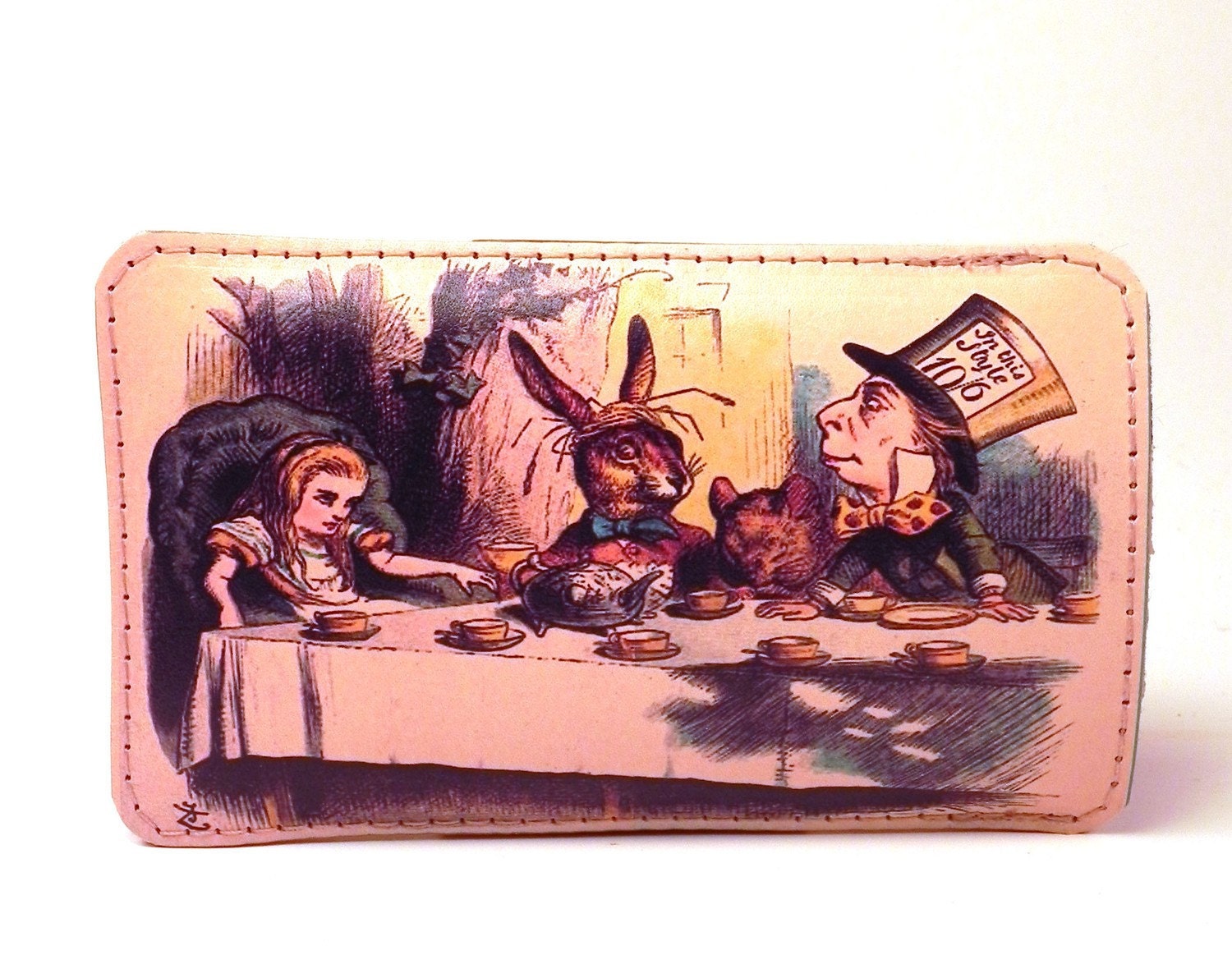 iPhone 4 Case Leather - Alice in Wonderland - Tea Party.