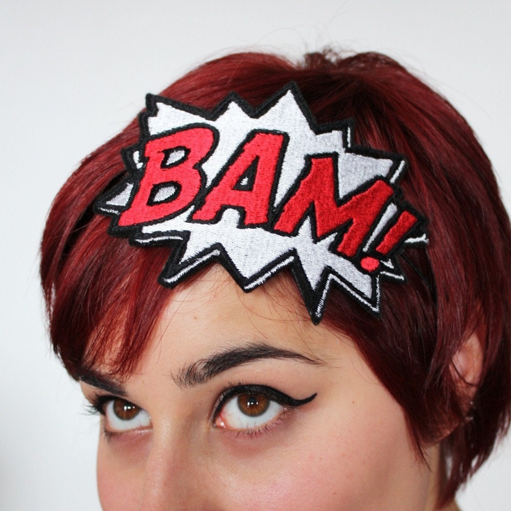 BAM Comic Headband, White and Red, Onomatopoeia Headband