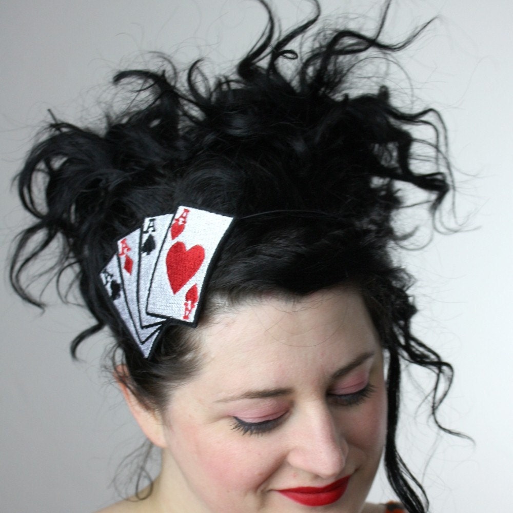 Aces Headband, Playing Cards, Poker Tattoo, Adult Headband, Rockabilly