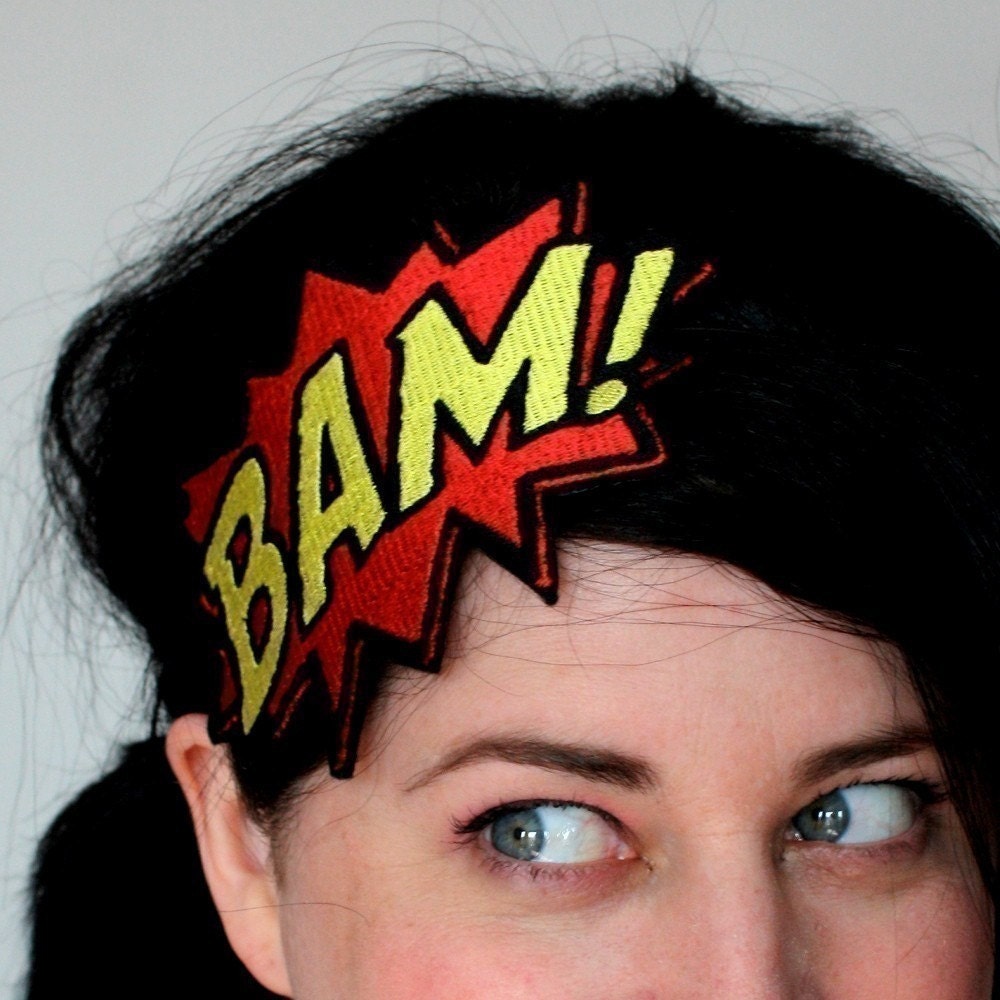 BAM Headband, Comic Book Fascinator, Red and Yellow