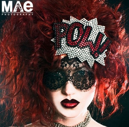 Pow Fascinator Comic inspired Red Rhinestone Covered, as seen on the Today Show and Curve magazine