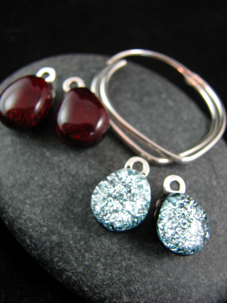 RESERVED for Desiree Hobson: Interchangeable Sterling Silver Hoops with Red and Silver Drops