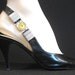ON HOLD Vintage Disco Shoes / 70s Watch Strap Slingbacks / 7.5 M (B) / Black High Heels