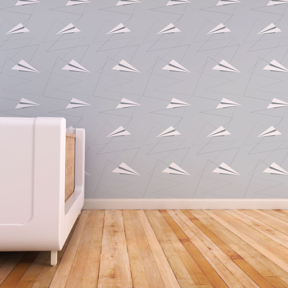 Paper Plane Fabric Children Wallpaper - Gray
