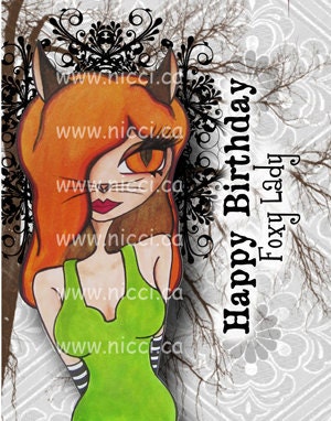 Greeting Card by a Glitzy Gal ...    "The HAPPY BIRTHDAY Foxy Lady"