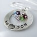 We Love Mom Necklace - Swarovski Birthstone Crystals, Personalized Sterling Silver Disc
