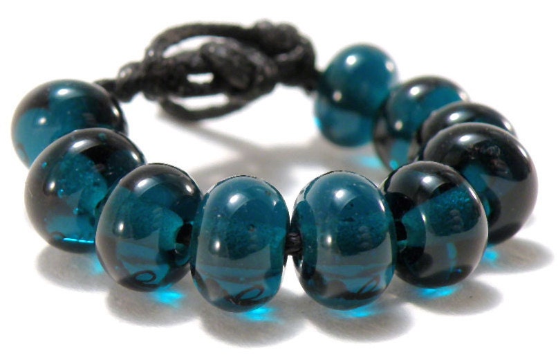 Lampwork Beads - Handmade Glass Spacers 5mm - Blues, Teal - Great Bluedini SRA (Set of 10 Beads)