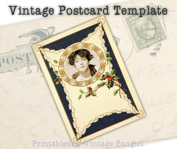 Vintage Christmas Postcard Template - Photo Frame for Scrapbooking or Collage