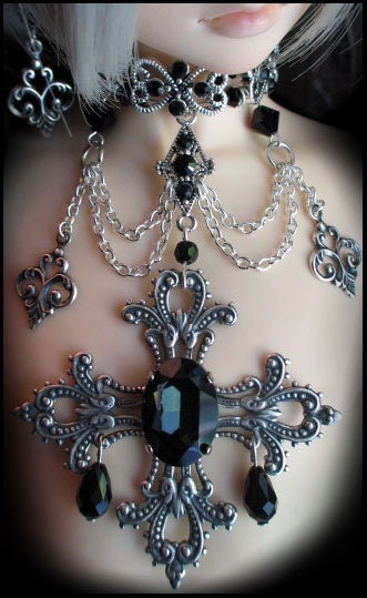 Ornate Black Cross Choker
