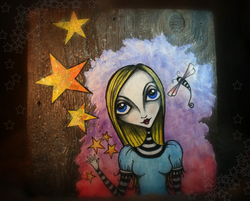 Alice Waves Goodbye - Original Mixed Media Piece on Wood